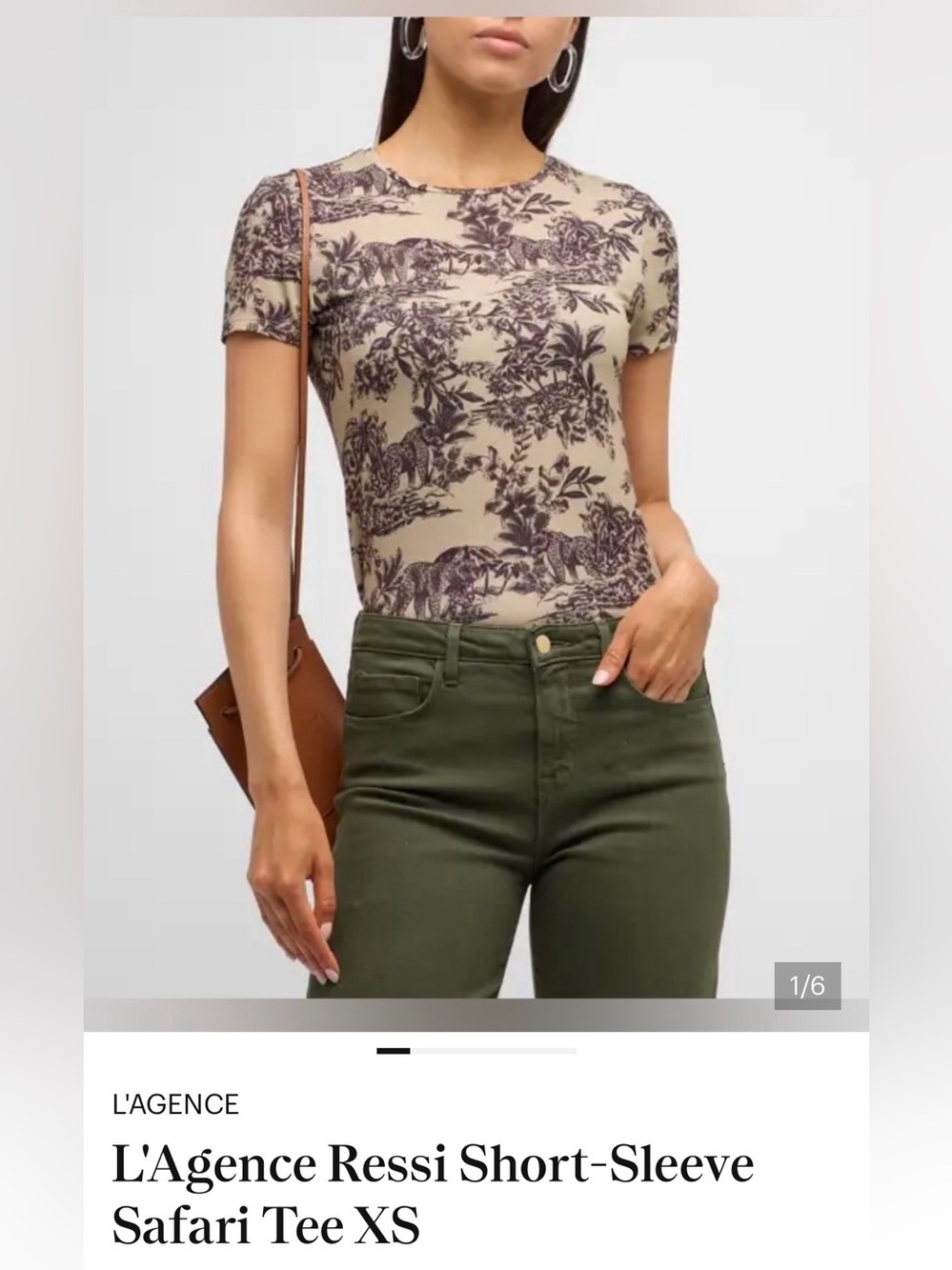 L'AGENCE Beige Tee with Dark Floral Toile Print - NWOT (XXS)